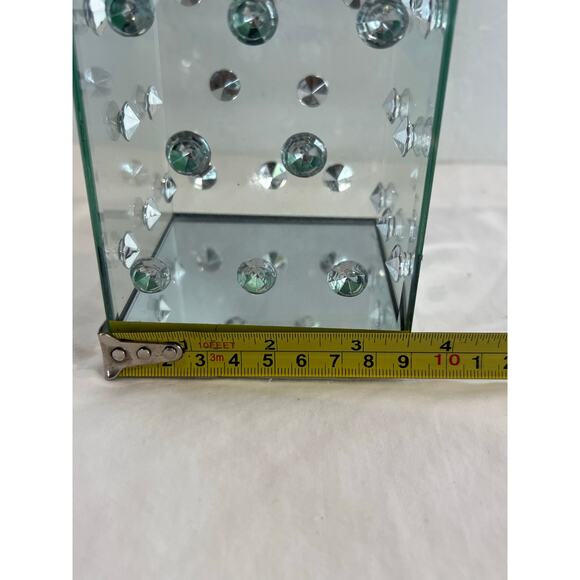 Modern Glass Crystal Studded Pillar Candle Holder Decor 10 Inch - Picture 8 of 9